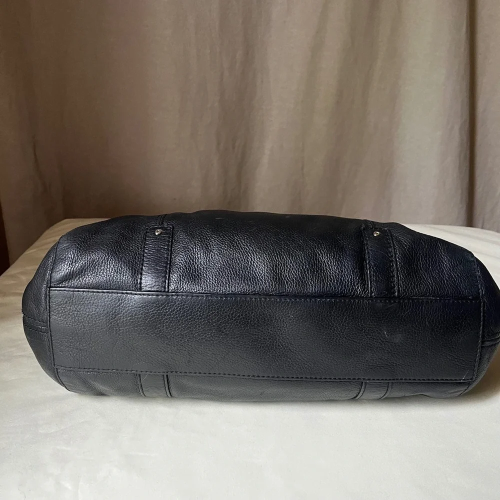 Kate Spade New York Black Pebbled Leather Large Shoulder Tote Bag Zip Top